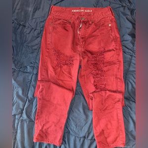 American eagle red ripped jeans